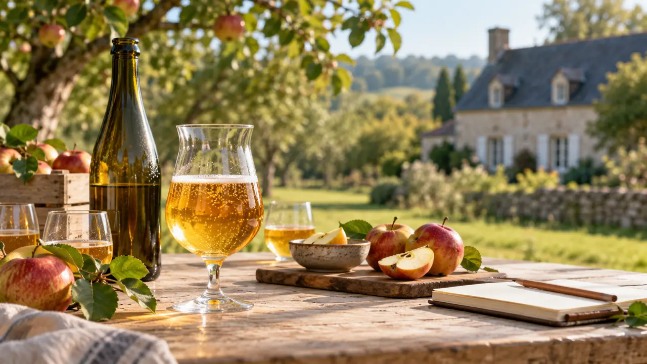 Pommes normandes dans des caisses en bois au bord d’un verger