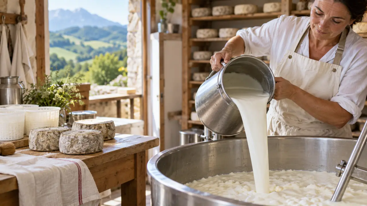 Fabrication artisanale d'un fromage basque à partir de lait de brebis