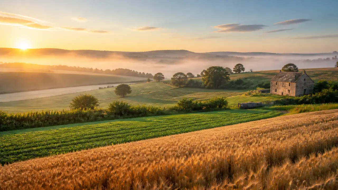 Champs fertiles européens cultivés de manière traditionnelle