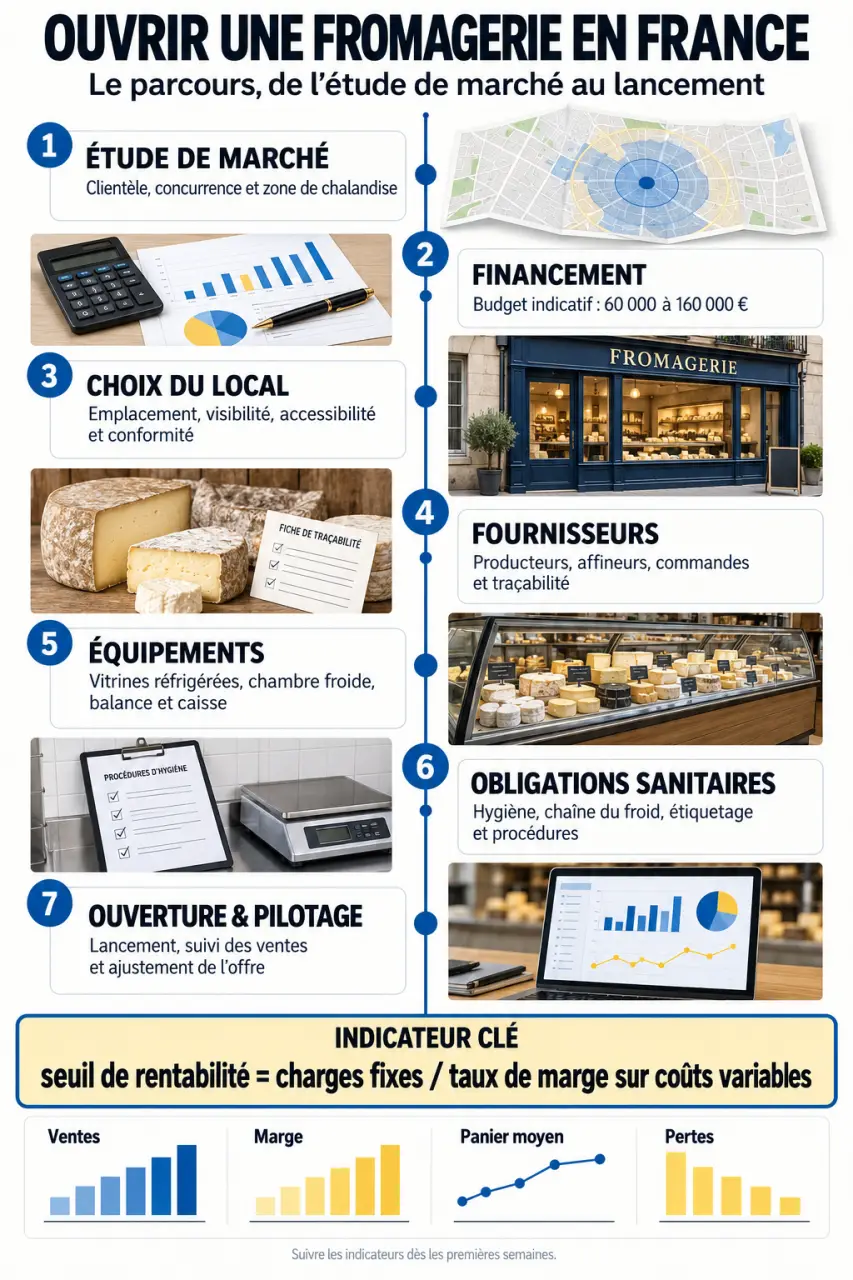 Infographie sur les étapes pour ouvrir une fromagerie et vérifier sa rentabilité