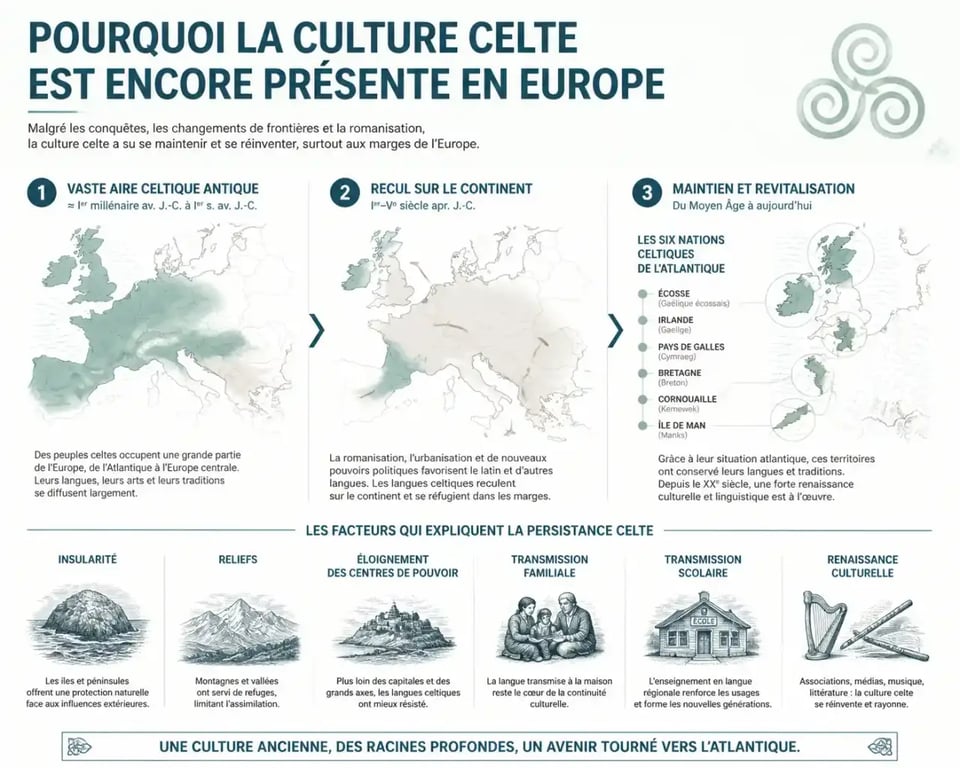 Pourquoi la culture celte est-elle encore présente dans plusieurs régions d’Europe : schéma des facteurs historiques et culturels